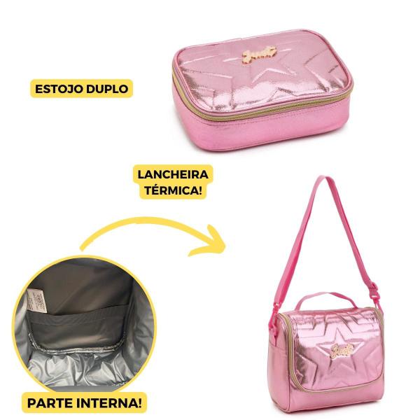 Imagem de Kit Mochila Juvenil Feminino Escolar Metalizado Fashion