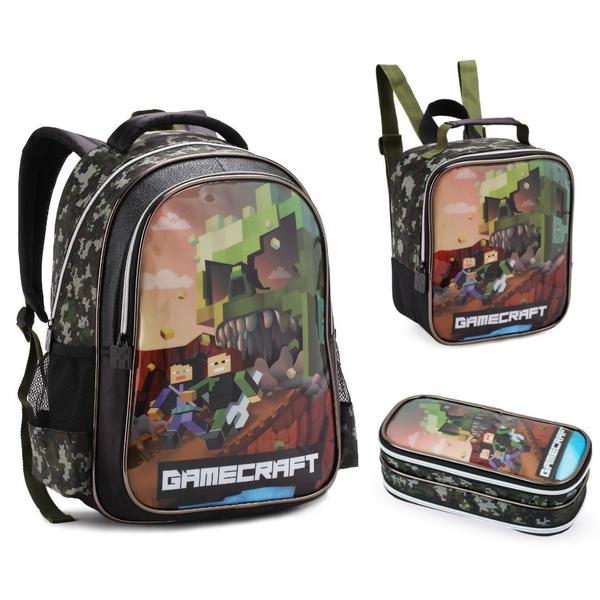 Kit Mochila, Lancheira e Estojo Escolar Gamecrafit - Denlex Kit Mochila, Lancheira e Estojo Escolar Gamecrafit - Denlex