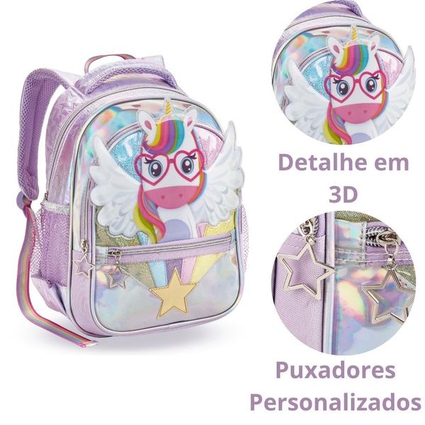 Imagem de Kit Mochila Lancheira e Estojo Escolar Infantil Unicórnio