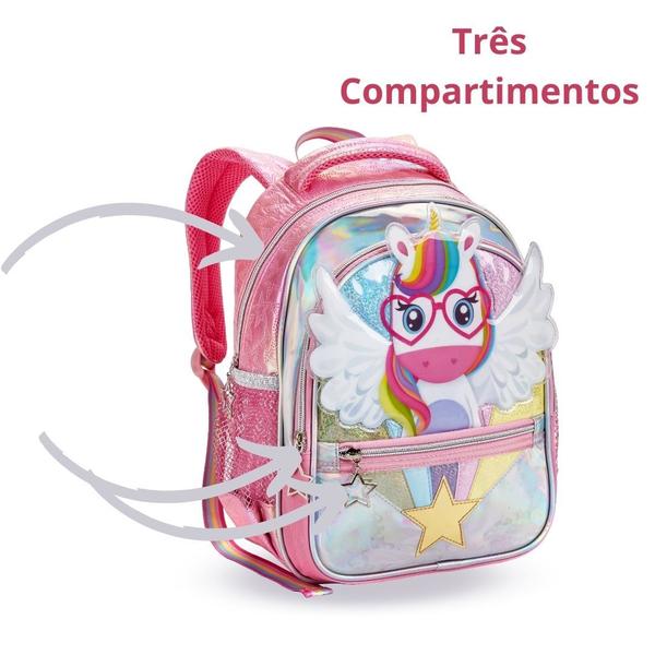 Imagem de Kit Mochila Lancheira e Estojo Escolar Infantil Unicórnio