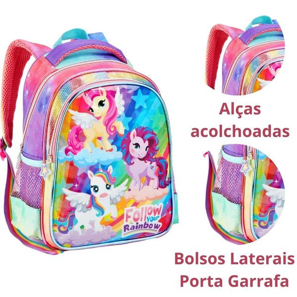 Imagem de Kit Mochila Lancheira e Estojo Escolar Infantil Unicórnio