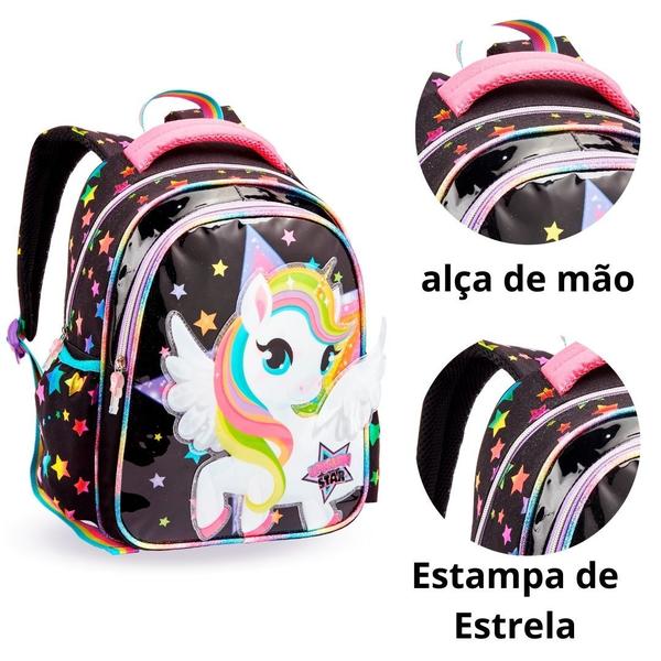 Imagem de Kit Mochila Lancheira E Estojo Escolar Infantil Unicórnio