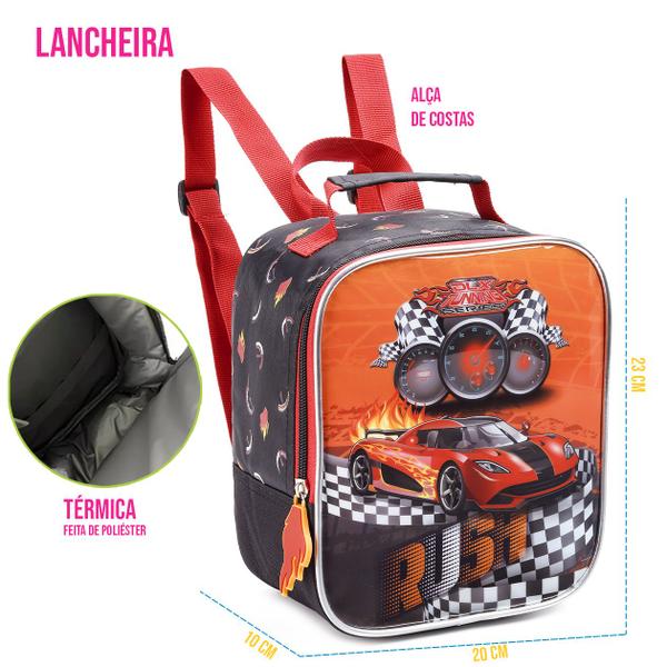 Imagem de Kit Mochila Lancheira Estojo Infantil Carros Escolar Passeio