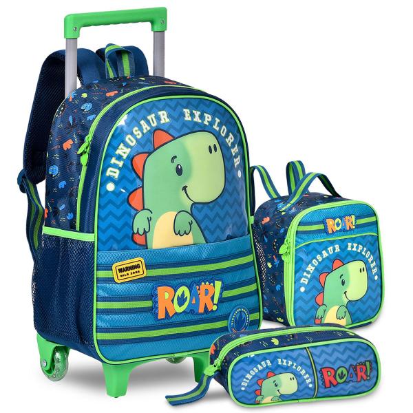 Imagem de Kit Mochila Lancheira Estojo Infantil Dinossauro Escolar