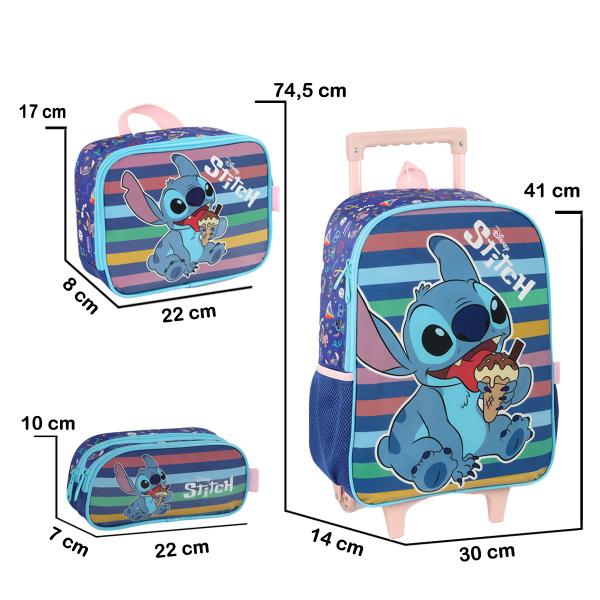 Imagem de Kit Mochila Lancheira Estojo Infantil Stitch Oficial Disney