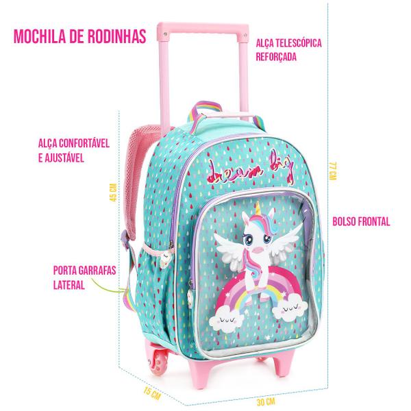 Imagem de Kit Mochila Lancheira Estojo Menina Infantil Escolar Unicornio