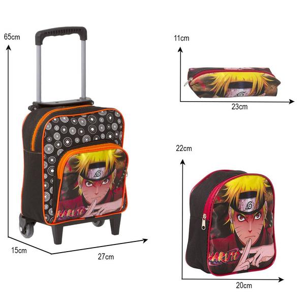 Imagem de Kit Mochila Masculina Creche Naruto Lancheira Infantil Preta