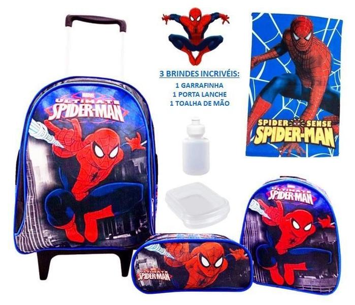 Imagem de Kit Mochila Masculina Do Homem Aranha Rodinhas + Lancheira +