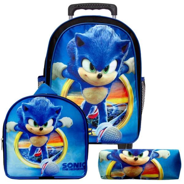 Imagem de Kit Mochila Masculina Escola Rodinha Juvenil Sonic Argola Tn