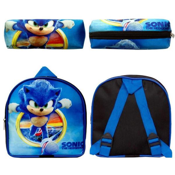 Imagem de Kit Mochila Masculina Escola Rodinha Juvenil Sonic Argola Tn