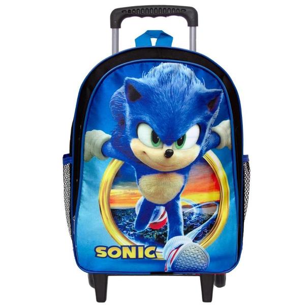 Imagem de Kit Mochila Masculina Escola Rodinha Juvenil Sonic Argola Tn