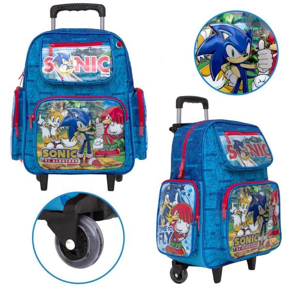 Imagem de Kit Mochila Masculina Escola Sonic De Rodinhas E Lancheira