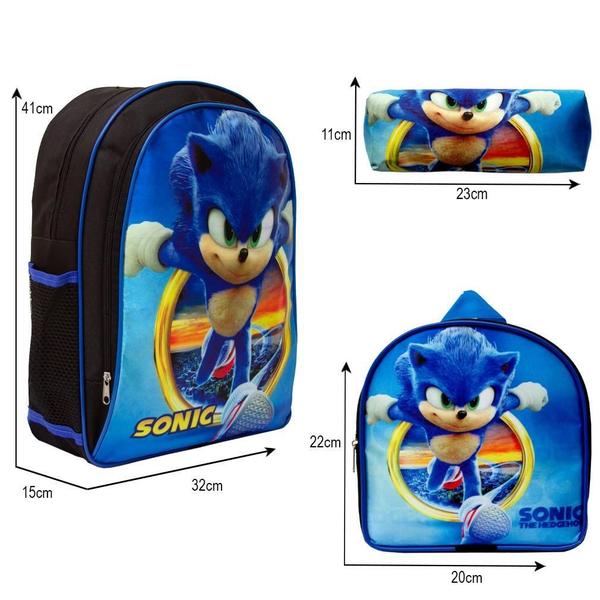 Imagem de Kit Mochila Masculina Escolar Juvenil Sonic Argola Tn Costas