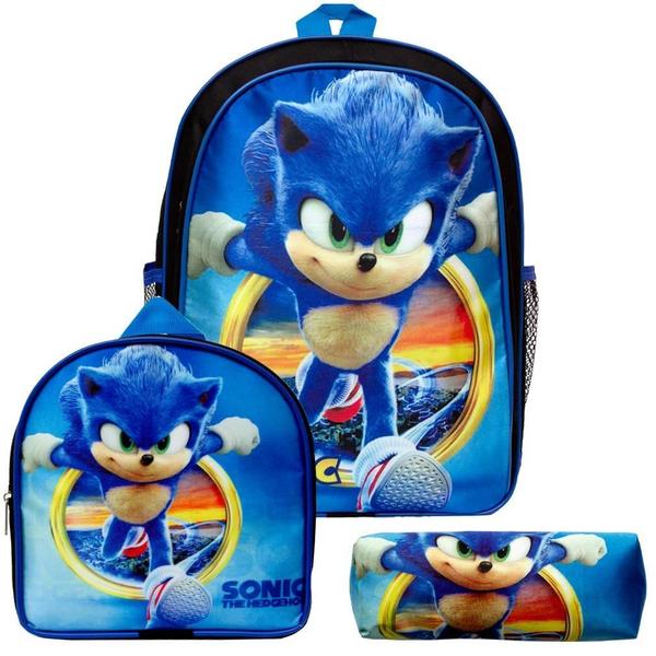 Imagem de Kit Mochila Masculina Escolar Juvenil Sonic Argola Tn Costas