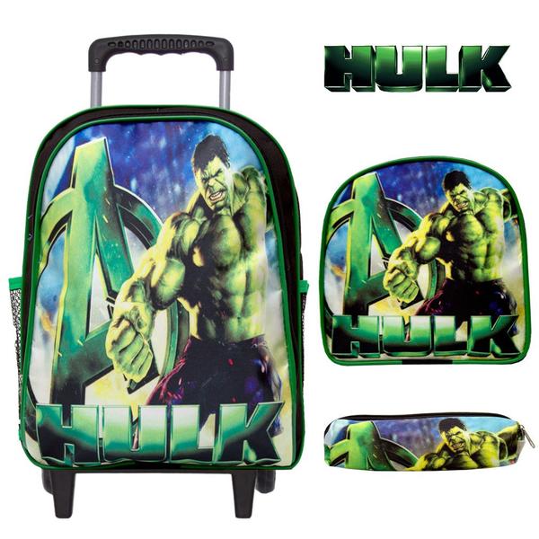 Imagem de Kit Mochila Masculina Escolar Rodinha Hulk Vingadores Marvel