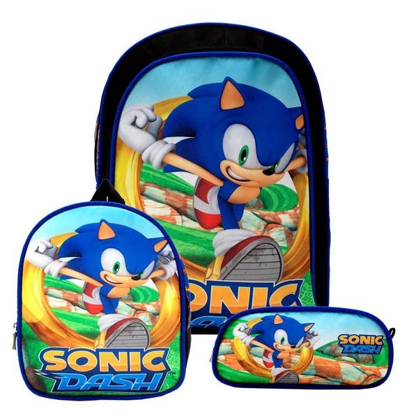 Imagem de Kit Mochila Masculina Infantil Sonic Dash Lancheira Estojo