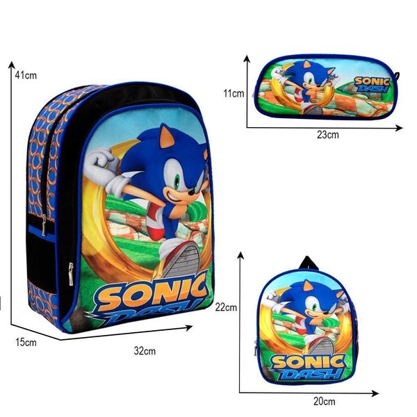 Imagem de Kit Mochila Masculina Infantil Sonic Dash Lancheira Estojo