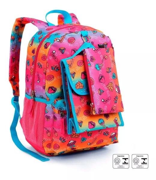 Imagem de Kit Mochila Meninas Escolar Infantil Estampada Costas Grande