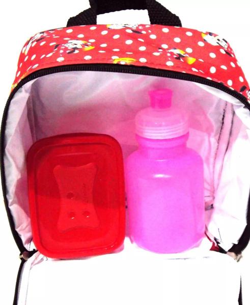 Imagem de Kit Mochila Minnie Mouse Bolinhas Tam G Rodinhas + Lancheira