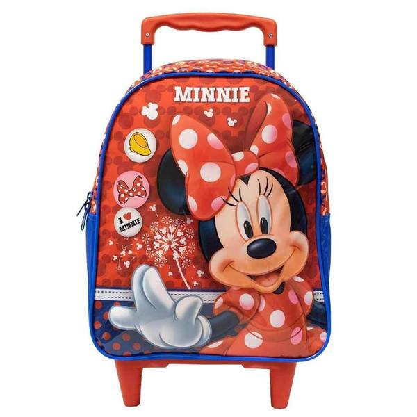 Imagem de Kit Mochila Mochilete Escolar Minnie Mouse Infantil Tam G Rodinhas Lancheira Estojo Duplo