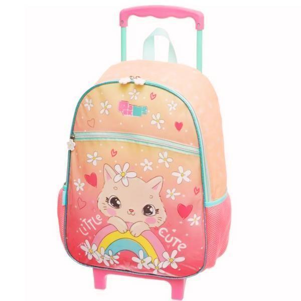 Imagem de Kit Mochila Mochilete Gata Cute Escolar Infantil Rodinhas G