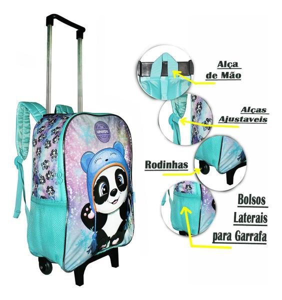 Imagem de Kit Mochila Panda Meninas Escolar Rodinhas