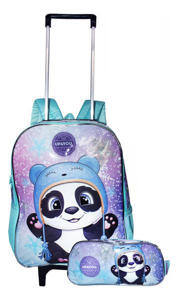 Imagem de Kit Mochila Panda Rosa Meninas Escolar Rodinhas Original