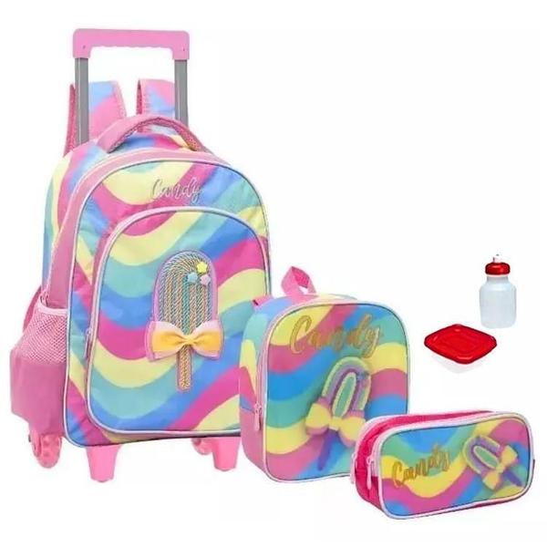 Imagem de Kit Mochila Picolé Candy 2 Em 1 Alças Rodinha Tam G Infantil