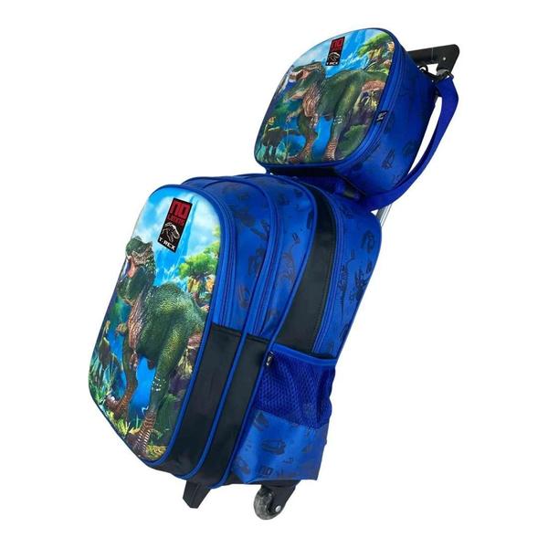 Imagem de Kit Mochila Rodas Dinossauro Infantil 3 Peças Mochila