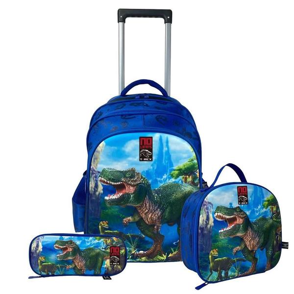 Imagem de Kit Mochila Rodas Dinossauro Infantil 3 Peças Mochila