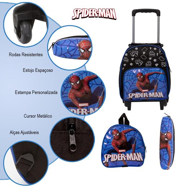 Imagem de Kit Mochila Rodinha Criança Pre Escola Homem Aranha Passeio