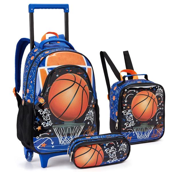 Imagem de Kit Mochila Rodinha Escolar Infantil Menino Futebol/Basquete