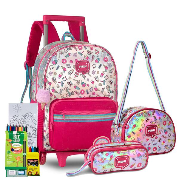 Kit Mochila Rodinha Estojo Lancheira Holografica Unicornio Emoji Sorvete Donuts Infantil Kit Mochila Infantil Magazine Dopechinchou