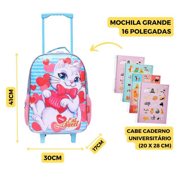 Imagem de Kit Mochila Rodinha Gatinho Meninas Infantil Escola