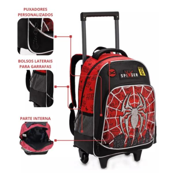 Imagem de Kit Mochila Rodinha Homem Aranha Escolar Infantil Menino Menina com Lancheira e Estojo