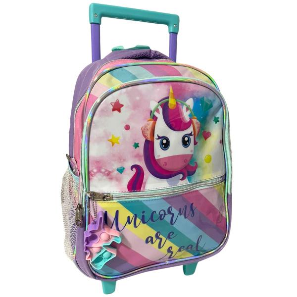 Imagem de Kit Mochila Rodinha Infantil Creche Unicornio 3 Peças Denlex