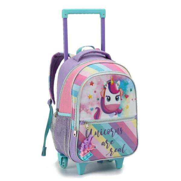 Imagem de Kit Mochila Rodinha Infantil Feminino Grande Unicornio Menina C/Alça Lancheira Estojo Top