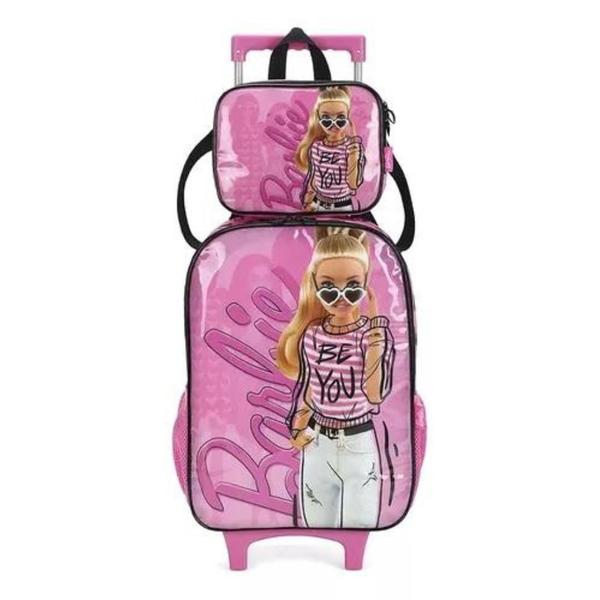 Imagem de Kit Mochila Rodinha Lancheira Barbie Escolar Rosa Azul Luxcel