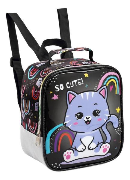 Imagem de Kit Mochila Rodinha Lancheira Escolar Menina Gatinho Glitter