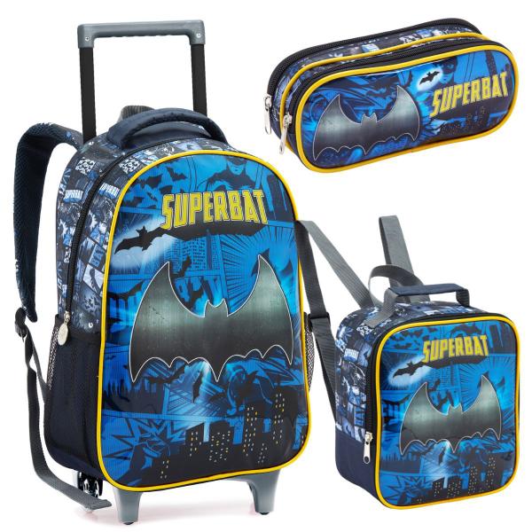 Imagem de Kit Mochila Rodinha Lancheira Estojo Escolar Infantil Menino Batman Morcego Seanite