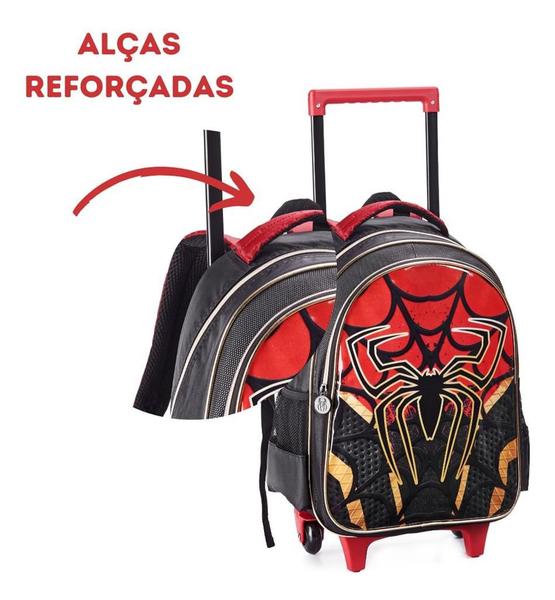 Imagem de Kit Mochila Rodinha Lancheira Estojo Homem Aranha Miles Morales Dark Spider Denlex