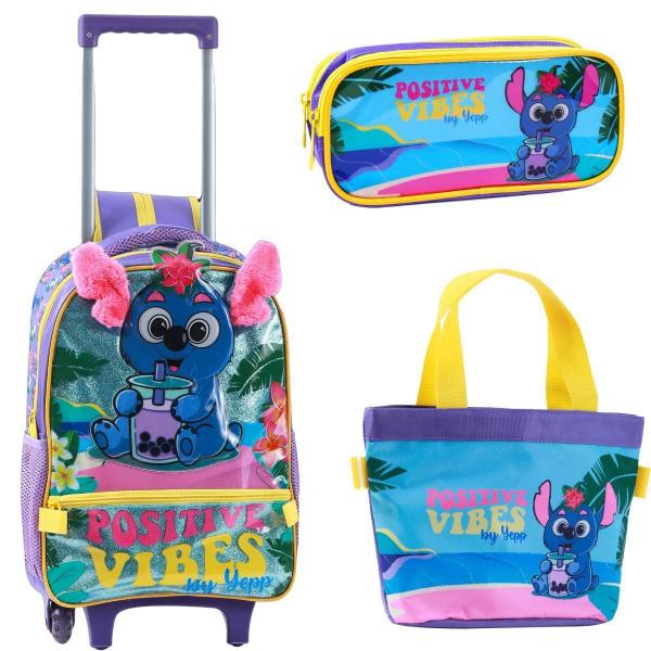 Imagem de Kit Mochila Rodinha Lancheira Estojo Infantil Stitch Yepp