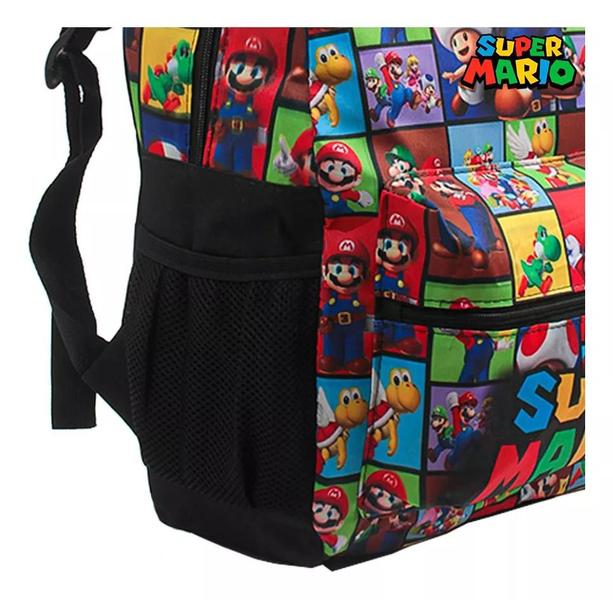 Imagem de Kit Mochila Rodinha Mario Com Estojo E Lancheira Infantil