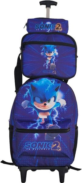 Imagem de  Kit Mochila Rodinha Sonic 2 Com Estojo E Lancheira Infantil