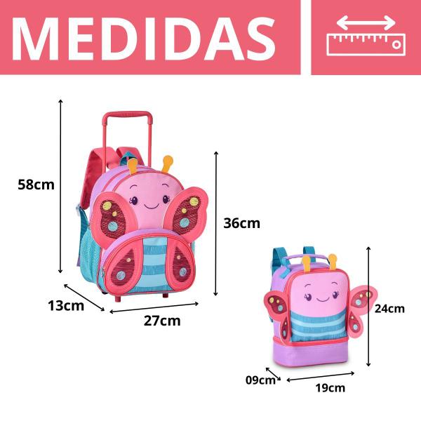 Imagem de Kit Mochila Rodinhas BORBOLETA '13 C/ Lancheira Térmica Infantil Escolar/Creche - Clio