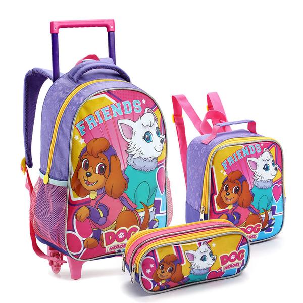 Imagem de Kit Mochila Rodinhas Escolar Infantil Dog Heroes Menino E Menina