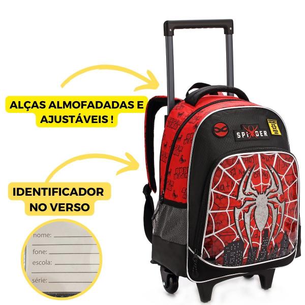 Imagem de Kit Mochila Rodinhas Escolar Infantil Spider Aranha