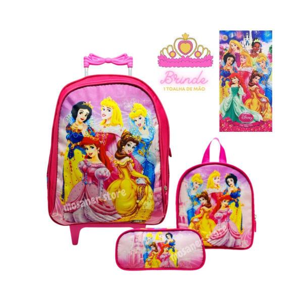 Imagem de Kit Mochila Rodinhas Feminina As Princesas Lancheira Estojo