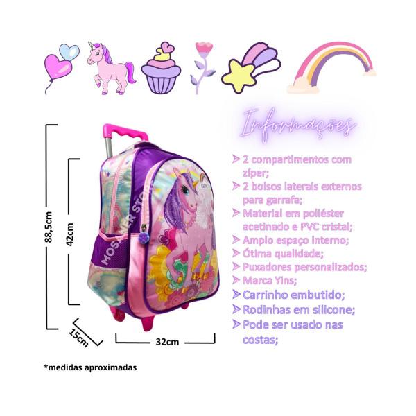 Imagem de Kit Mochila Rodinhas Infantil Feminino Unicórnio Poney Fofo