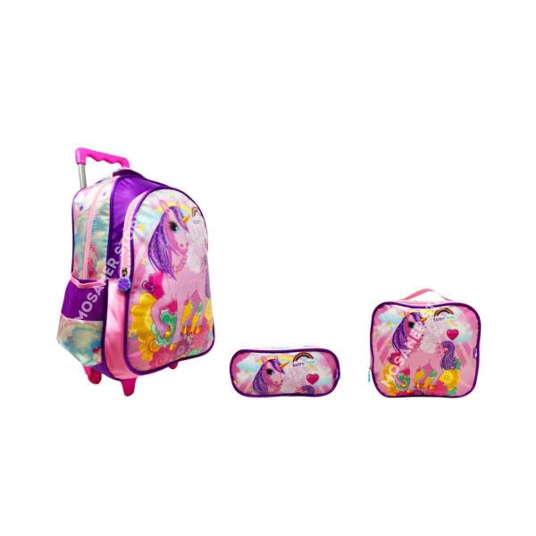 Imagem de Kit Mochila Rodinhas Infantil Feminino Unicórnio Poney Fofo